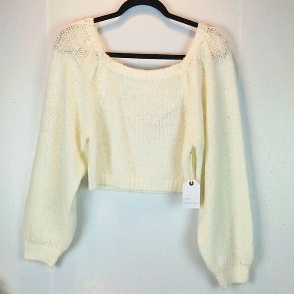 CoCo+Jaimeson Ivory Square neck long sleeve crop sweater size medium - Picture 2 of 8